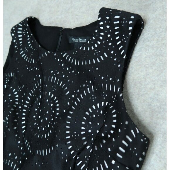 White House Black Market Shift Dress Black Crochet Midi Lined Women's Size 6 - Picture 4 of 12